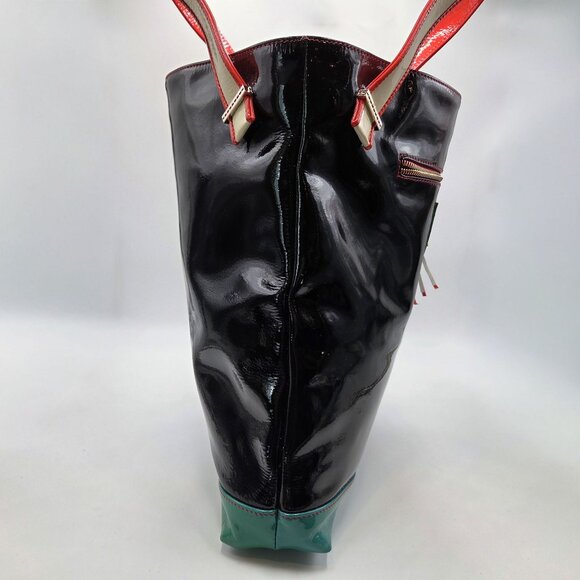 Rare Christian Louboutin CABAS Black Vinyl Tote With Green Red Accents & Tassels - Picture 4 of 13